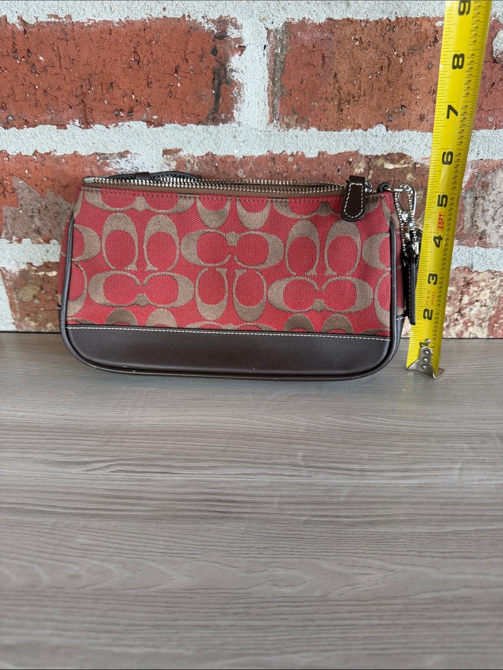 Coach Red and Brown Signature Jacquard Shoulder Bag - Picture 7 of 7